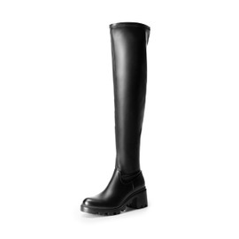 DREAM PAIRS Women's Knee High Boots, Platform Over The Knee High Chunky Heel Fashion Boots for Women,Size 8,Black-Pu,SDOB2406W