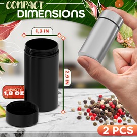 2Pcs 50ml Small Spice Containers - Airtight Aluminum Storage Jars with Lids - Lockable Food Containers with Screw Top - Herb and Spice Jars, Valentines Day Gift for Home Cooks, Small Pantry Storage