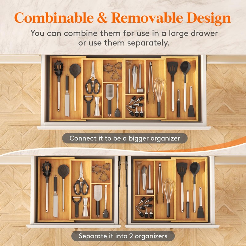 Lifewit Expandable Utensil Organizer for Kitchen Drawer, Adjustable Cooking Silverware