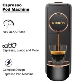 Rinkos Black Espresso Machine for Nespresso Compatible Capsule, Single Serve Coffee Maker Programmable for Espresso Pods, Premium Italian 20 Bar High Pressure Pump ，Mini Coffee and Espresso Machine