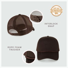 Classic Foam Trucker Hat Summer Mesh Rope Cap Solid Two Toned Blank Hat for Mens Womens Adjustable Strap Light Weight (Brown)
