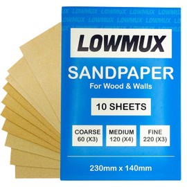 Pack Of 10 Premium Assorted Sandpaper Sheets (Fine x3, Medium x4, Coarse x3) For Wood & Walls.