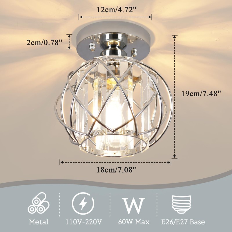 Loiogohot Hallway Light Fixtures Ceiling,Modern Chrome Crystal Ceiling Lights Fixture,
