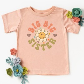 Big Big Sister Groovy Daisy Shirt for New Baby Pregnancy Reveal Outfit for Baby and Toddler Youth Girls Pink Shirt 3T