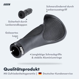 AARON Ergonomic bicycle grips with gel cushioning, ergonomic handlebar grips made of non-slip rubber, handles suitable for e-bike, trekking bike, mountain bike, city bike and touring bike in black
