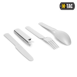 M-Tac Compact 4 in 1 Utensil Set of Spoon Knife Fork and Bottle Can Opener Combo Military Camping Dinner
