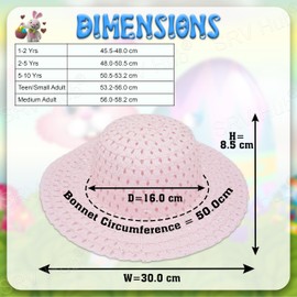 HOVUK Pink Girls Easter Bonnet Hat, Easter Children’s Beige Woven Hat, Easter Bonnet Summer Hat, Party Supplies Ready To Decorate Size-16cm