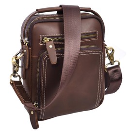 House of Luggage Real Leather Mens Cross Body Bag Small Organiser Travel Flight Bag HLG6016 Brown Hunter
