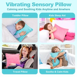 Subao 12" Vibrating Sensory Toddler Pillow with Two Textures,Sensory Toys for Kids with Autism,Autism Sensory Products,ADHD Autism Sensory Toys,Birthday Xmas Gifts for Boys Girls 4 5 6 7 8 9 10 Blue