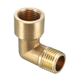 sourcing map Brass Elbow Pipe Fitting 90 Degree 1/4 BSP Male x 1/4 PT Female Coupler