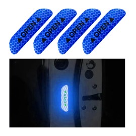Ziciner 4 Pcs Car Door Open Reflective Stickers, Night Visibility Safety Warning Auto Anti-Collision Protective Strip, Universal Vehicle Decorative Decals Accessories for Most Cars (Blue)