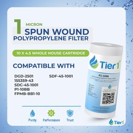 Tier1 1 Micron 10x4.5 Water Filter | Spun Wound Polypropylene Whole House Sediment Water Filter | Replacement for Pentek DGD-2501, 155359-43, SDC-45-1001 | 4.5 x 10 Water Filter Cartridge (6-Pack)