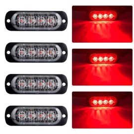 KaiDengZhe 4pcs Ultra Thin 4LED Emergency Warning Lights Red Hazard Flashing Strobe Light Side Warning Light Beacon Light Universal for 12-24V Car Vehicle Truck Trailer Caravan Camper Motorcycle Van