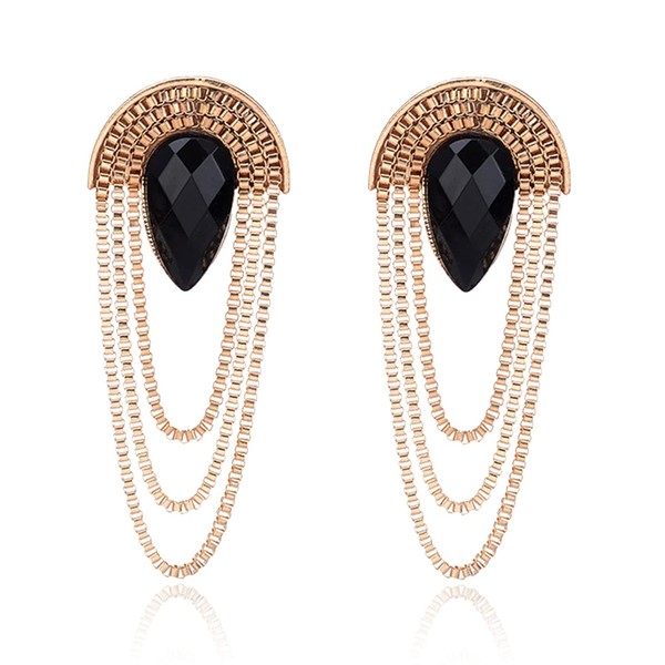 KaFu Gold Long Chain Tassel Linear Fringe Earring Rhinestone Chandelier