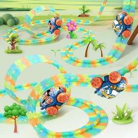 BABELONG Race Track Car Toy,Kids Slot Race Cars Tracks,360° Rotation Racing Car, Flexible Race Car's Changeable Track Set, for Children Over 3 Years Old(116pcs)