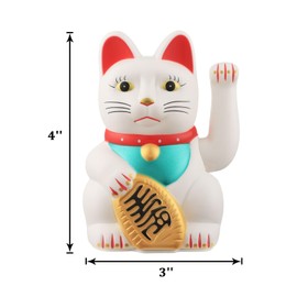 IBWell Gold/Black/White Maneki Neko Lucky Cat,Fengshui Cat- Waving Arm Battery Operated for Fortune Money and Good Luck (White, 4 in)