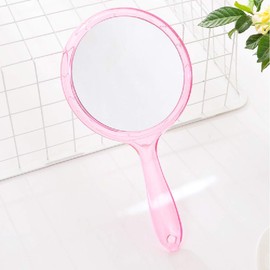 TOPYHL Makeup Hand Mirror, Double-Sided 3X 1x Magnifying Large Travel Handheld Mirror Cosmetic Mirror Acrylic Clear Finish Round Mirror (Pink)