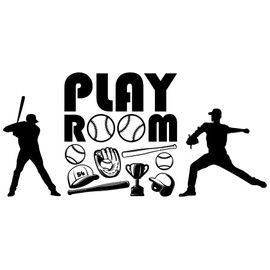 Basketball, Volleyball, Tennis, and Baseball Equipments with Players Playing for Kid's Room Wall Decor - Playroom with Sports Collection Background Design Vinyl Wall Decal - Entrance Banner Word Art for Kid's Play Room Wall Decoration - 30" x 20"