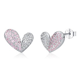 Heart Earrings 925 Sterling Silver Dainty Pink Cubic Zirconia Studs Love Jewelry Gifts for Women Valentines Birthday Anniversary