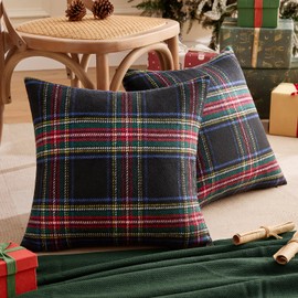 MIULEE Christmas Plaid Decorative Throw Pillow Covers Set of 2 Scottish Tartan Vintage Farmhouse Winter Cuhion Case Pillow Covers for Couch livingroom Sofa Bed Porch Home Decor 20x20inch Black