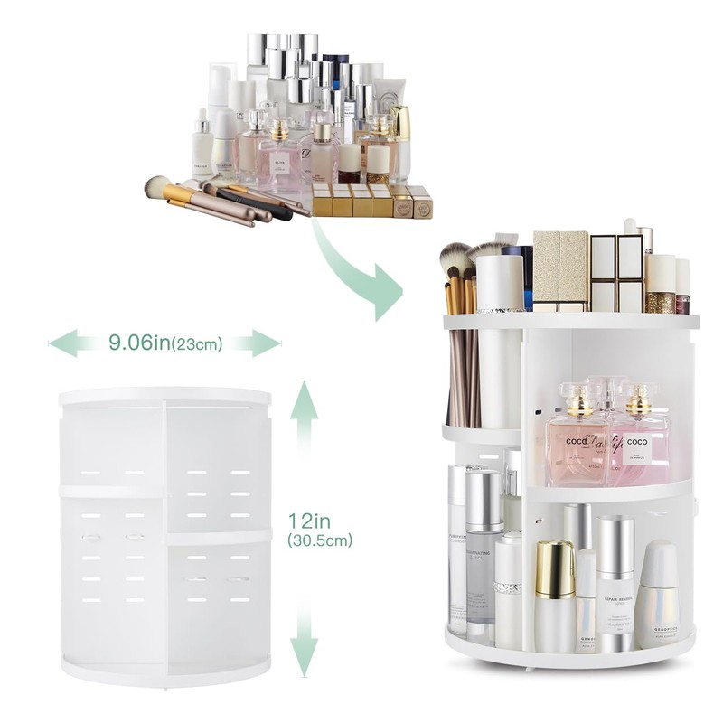 seinlife 360 Rotating Makeup Organizer,DIY Adjustable Spinning Holder,Foldable Cosmetic Storage