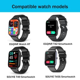 Compatible for EGQINRSmart Watch Band, Sahouden Breathable Nylon Woven Fabric Replacement Strap Compatible with EGQINR Watch HT/EGQINR T42/SOUYIE T49/SOUYIE T45S Smart Watch (Black+Gray)
