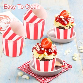 IVEOPPE Pack of 50 Muffin Cases Paper Cupcake - Mini Muffins Paper Cases Red and White Stripes Paper Muffin Mould for Dessert Wedding Children Birthday Party Family Celebrations