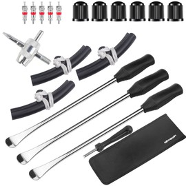 14.5inch Tire Spoons Motorcycle Dirt Bike Tire Changing Tools Iron Set ,Tire Spoon Levers Tire Changer Kit for ATV Lawn Mower with Tire Spoons, Rim Protector, Valve Tool ,Valve Cap Valve Cores (Black)