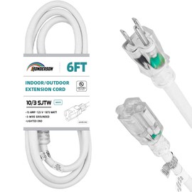 HONDERSON Indoor Outdoor Extension Cord Weatherproof with Lighted End, UL Listed, 10 Gauge 6FT White 3 Prong Heavy Duty Extension Cord, 10/3 SJTW 15A Power Extension Cord for Outdoor Lights, Lawn