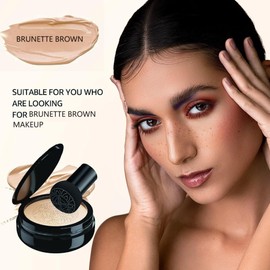 Mushroom Head Air Cushion CC Cream Foundation Cover Concealer Makeup Moisturising Brightening Pigment Liquid Foundation, Even Skin Tone Base BB (Brunette Brown)