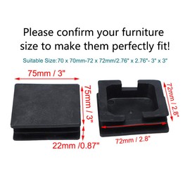 sourcingmap 75mm x 75mm Plastic Square Caps Tube Pipe Inserts End Blanking 2 Pcs