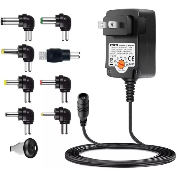 ZOZO Universal AC Adapter 12W Multi Voltages with 5ft Cable,