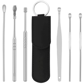 6 pcs Ear Pick Earwax Removal Kit, Ear Cleansing Tool Set Ear Curette Ear Wax Remover Tool (Silver)