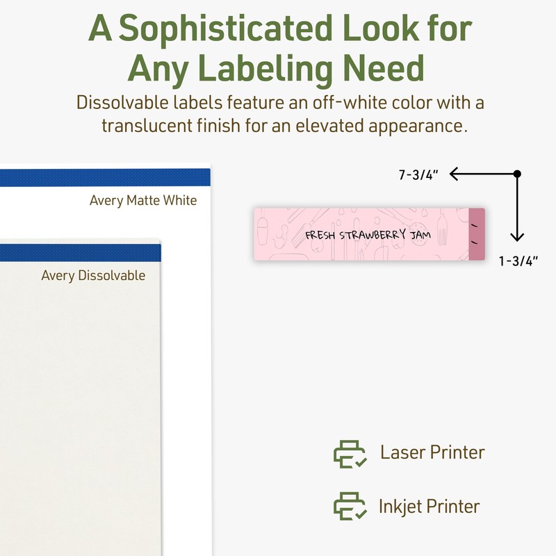 Avery Dissolvable Rectangle Labels, Sure Feed Technology, 1.75" x 7.75",