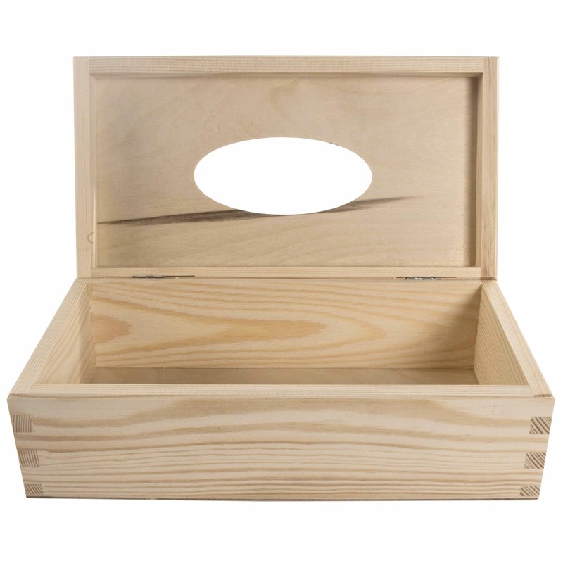 WooDeeDoo Rectangular Wooden Tissue Box Holder with Hinged Lid -