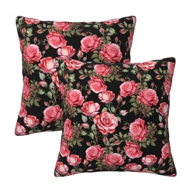 OLUSENMO Pink Roses Floral Throw Pillow Covers Set of 2 Ultra-Soft All-Season Shams with Hidden Zipper,Durable for Sofa Bed Car Decor & Gift 18x18IN