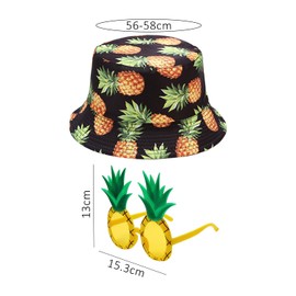 CHSZSH 1 Women Bucket Hat, 1 Pair Pineapple Glasses Pineapple Pattern Sun Hat Cute Women Sun Hat Summer Hat, black