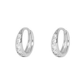 Small Sleeper Hoop Earrings Cubic Zirconia Sterling Silver S925 for Women Dainty CZ Crystal Rhinestone Cartilage Huggie Hoops Hinged Cuffs Wrap Earring Ear Jewelry Hypoallergenic (Silver 8mm)