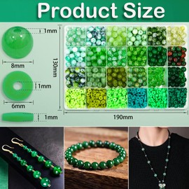Wavlakth 2000PCS+ St.Patrick's Day Beads for Jewelry Making, 8mm Green Glass Bead Polymer Clay Beads Round Spacer Crystal Beads for Friendship Bracelet Spring Party Decoration Making (Green)