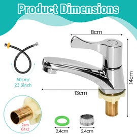 Huucozn Cold Water Tap Kitchen Cold Water Fittings Guests Toilet Tap Only Cold Water with 60 cm Connection Hose Filter Mouths Single Cold Water Tap Cold Water Tap for Kitchen Bathroom Guest Toilet