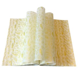 Suiwen 150 Summer Floral &Leave Printed Wax Paper, Food Picnic Paper, Greaseproof Paper, Waterproof Dry Hamburger Liners Wrapping Tissue for Plastic Food Basket (Gold)