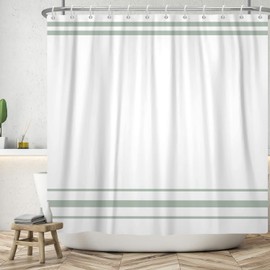 SDOTPMT 180x180cm Green and White Shower Curtain Modern Classic Green Striped Bath Curtain Countryside Farmhouse Minimalism Bathtub Curtain for Bathroom Decor Polyester with Hooks