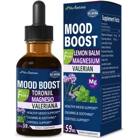Nurbetoxa Lemon Balm Mood Boost Drops, Gotas de Citrato de Magnesio, Toronjil y Valeriana para Dormir y Ansiedad, Natural Calm, Cortisol Balance, Promotes Relaxation w/Magnesium Extract Liquid.2oz