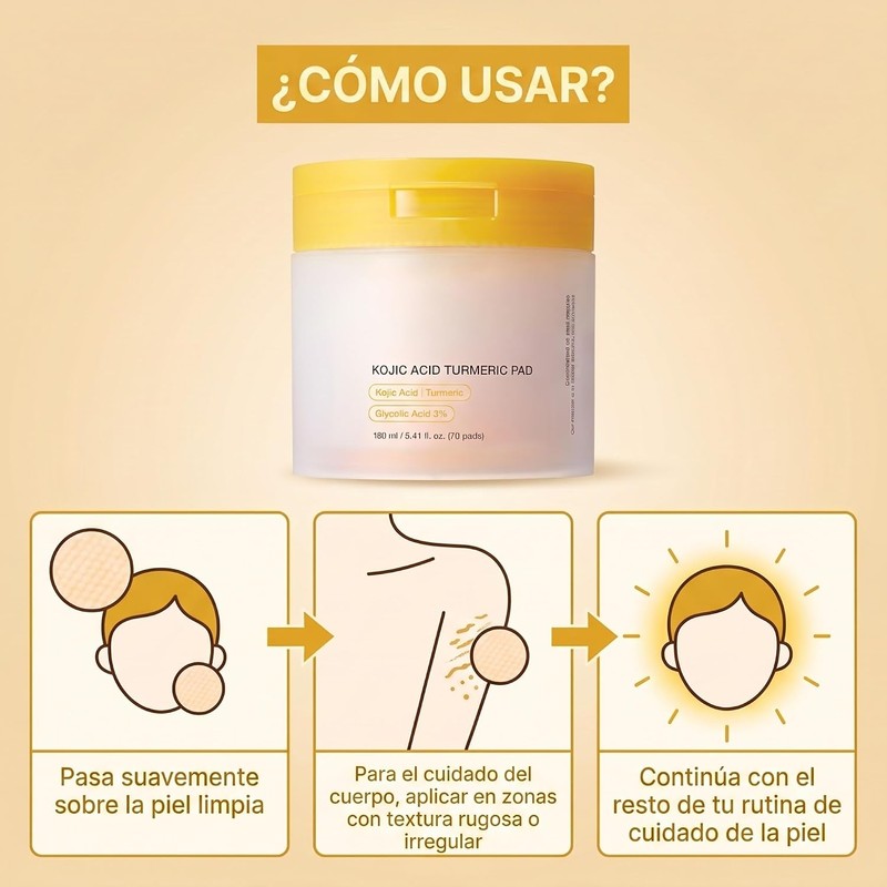 Pads Tonificantes de Ácido Kójico y Cúrcuma, Niacinamida y Ácido