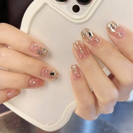 Carufin 24pcs Chess Star Moon Nail Stickers Platinum Powder Stars Crystal False Nail Stickers Print on False Nails Daily Use Artificial Nails (C)