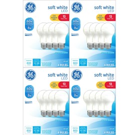GE 16 Pack LED 60W Equivalent Soft White A19 2700K Light Bulbs, (Soft White, 16 Pack)