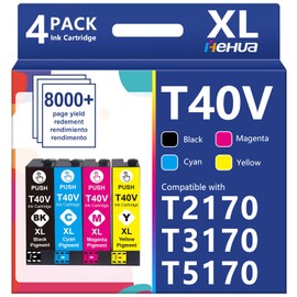 hehua Pigment T40V Ink Cartridges T40W Inks T40 T40V120 T40V220 T40V320 T40V420 (4 Pack,BK/C/Y/M) Compatible for SureColor T5170 Ink Cartridge T2170 T3170 T3170M SC-T3170 T5170M SC-T5170 Printers