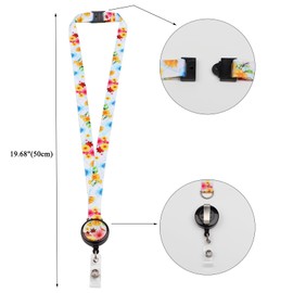 LGEGE Retractable Badge Reel and Lanyard Combo - Breakaway Safety Design, Summer Flowers Pattern, ID Badge/USB/Access Card/Key Holder （47cm