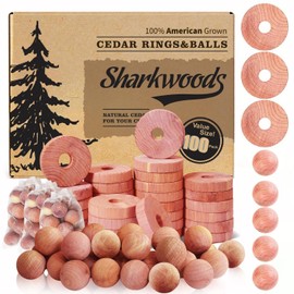 Cedar Blocks for Clothes Storage 100 Pack, 100% Natural Aromatic Cedar Rings and Balls for Closets & Drawers Freshener (60 Rings & 40 Balls)