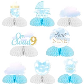 Jollyboom On Cloud 9 Baby Shower Party Table Decorations 8pcs Cloud Baby Shower Honeycomb Centerpiece Double-sided Printing Blue Baby Shower Centerpieces for Tables Boy Cloud Nine Party Decorations